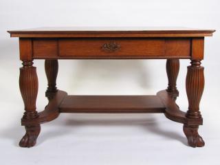 Appraisal: Description An antique library table oak and oak veneer carved