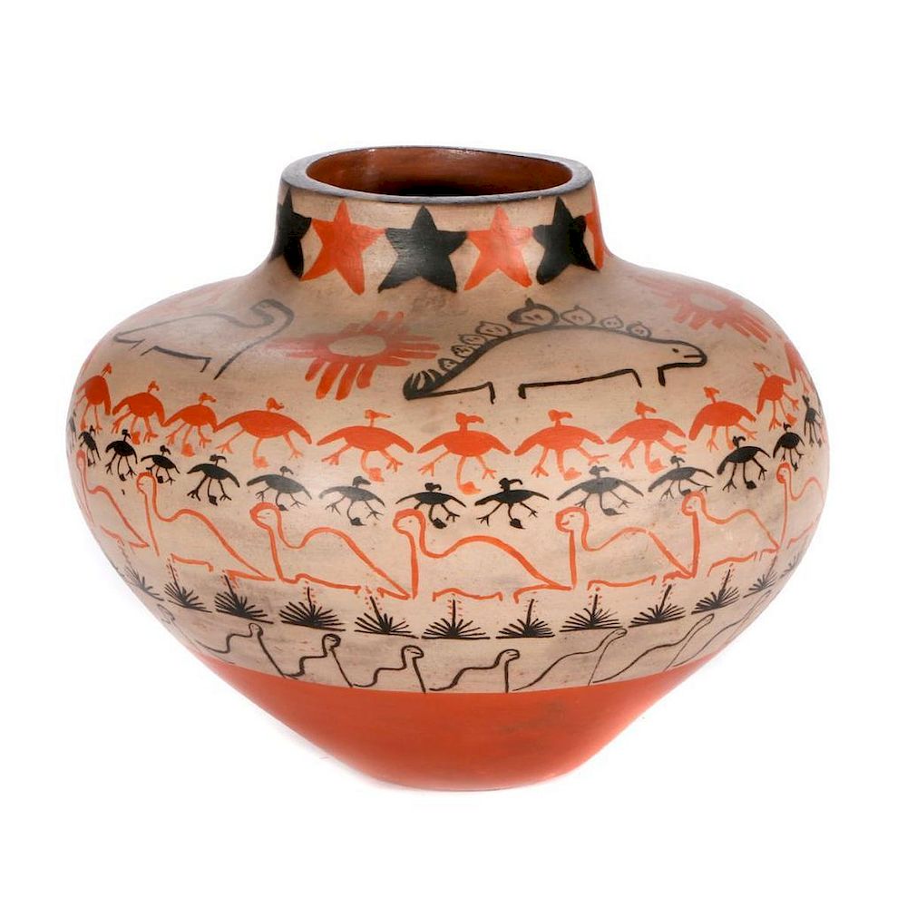 Appraisal: Acoma Pot A large Acoma pottery pot decorated with animals