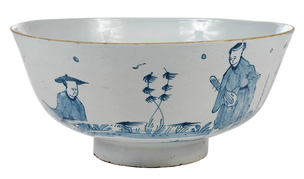 Appraisal: English Delftware Blue and White Punch Bowl attributed to Bristol