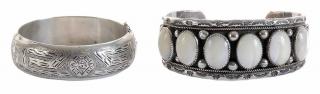 Appraisal: Two Sterling Southwestern Bracelets one cuff with stamped design and