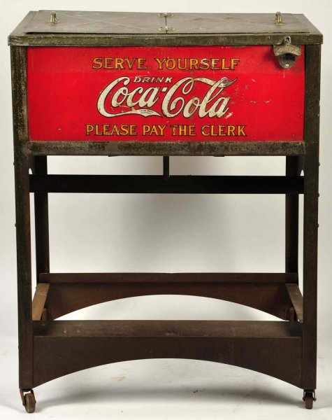 Appraisal: Coca-Cola Metal Store Cooler Description Circa s Metal standing store