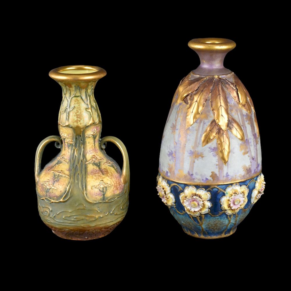 Appraisal: Amphora Vases Grouping of Two Amphora Art Nouveau Pottery Vases