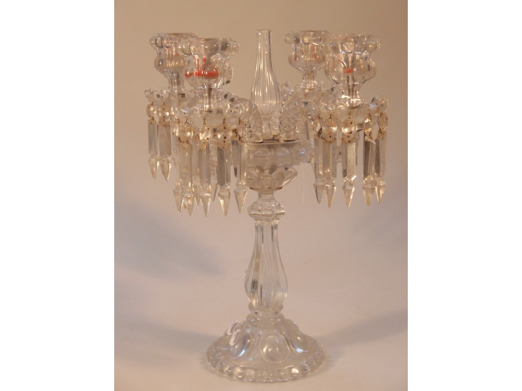 Appraisal: A Victorian moulded glass table lustre the lobed baluster column