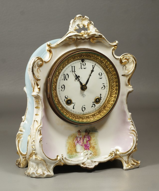 Appraisal: Ansonia KPM porcelain case mantle clock day t s empaneled