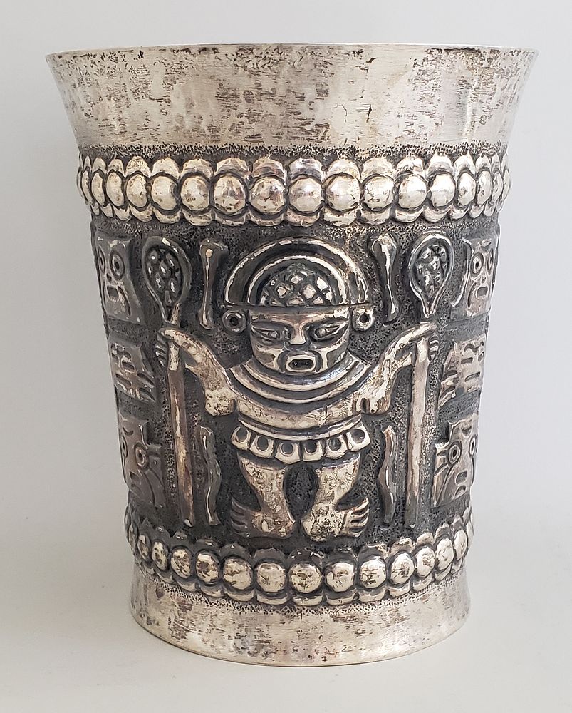 Appraisal: Inca Silver Embossed Vase Inca Silver Embossed Vase stamped Welsch