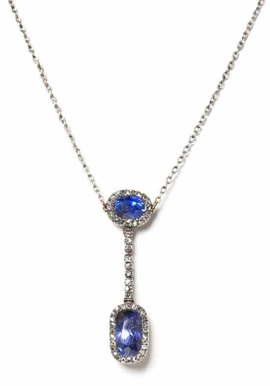 Appraisal: A Victorian Silver Topped Gold Sapphire and Diamond Necklace containing