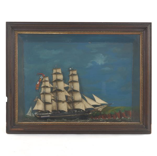 Appraisal: ANTIQUE TALL SHIP DIORAMA OCEAN QUEEN ENCASED IN A SHADOW