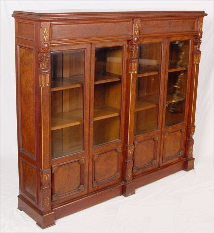 Appraisal: 's AMERICAN RENAISSANCE REVIVAL VICTORIAN DOOR BOOKCASE Solid burl walnut