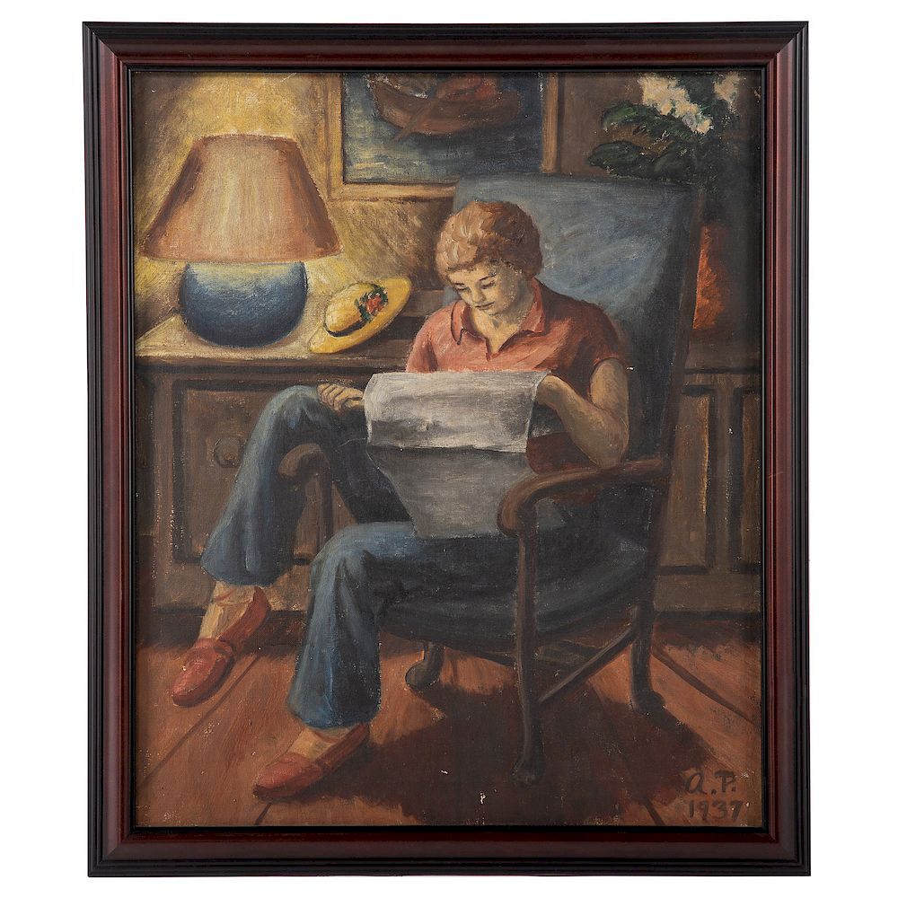 Appraisal: Alzira Pierce Woman Reading American - Oil on canvas initialed