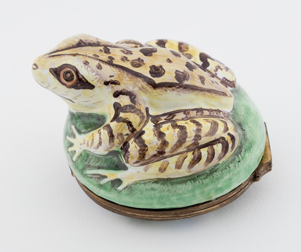 Appraisal: ENGLISH ENAMEL FROG BONBONNIERE CIRCA LENGTH ENGLISH ENAMEL FROG BONBONNIERE