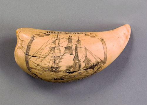 Appraisal: American scrimshaw whale tooth early th c depicting the U