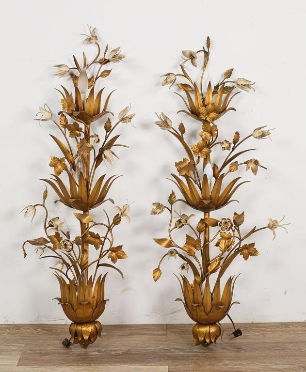 Appraisal: Pair of Italian metal wall sconces Gilt metal with enamel