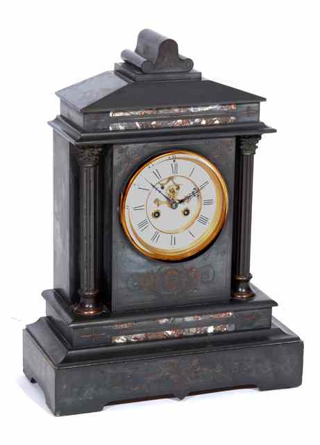 Appraisal: A TH CENTURY SLATE AND MARBLE INSET MANTEL CLOCK of