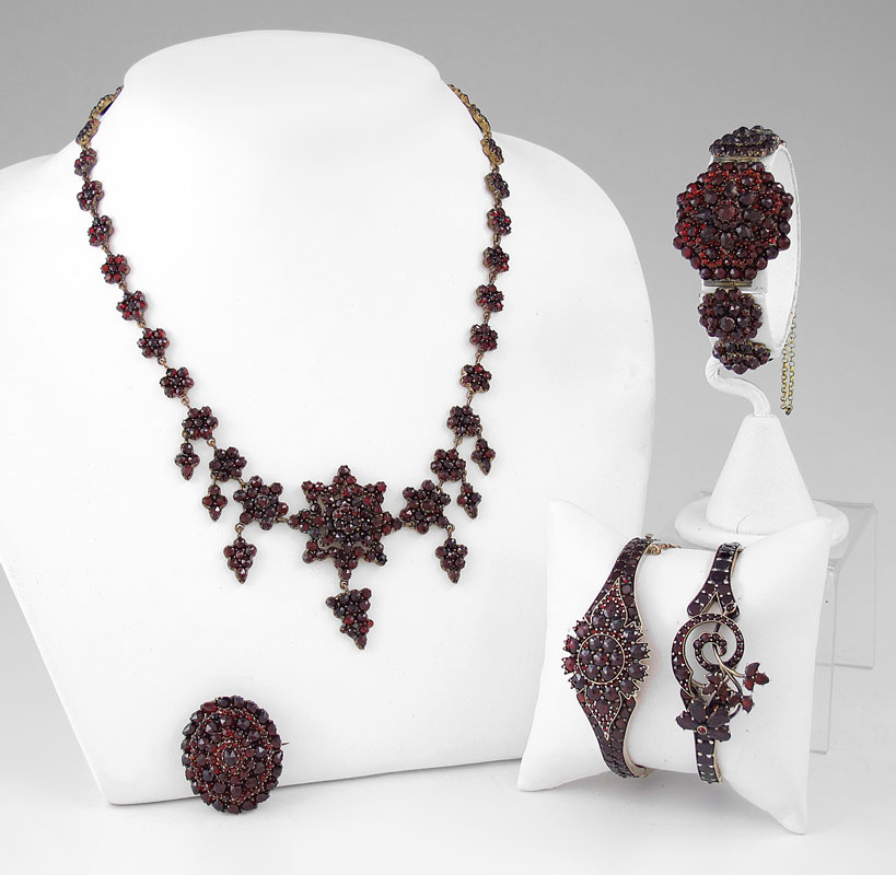 Appraisal: LATE VICTORIAN BOHEMIAN GARNET JEWELRY pieces of gold filled jewelry