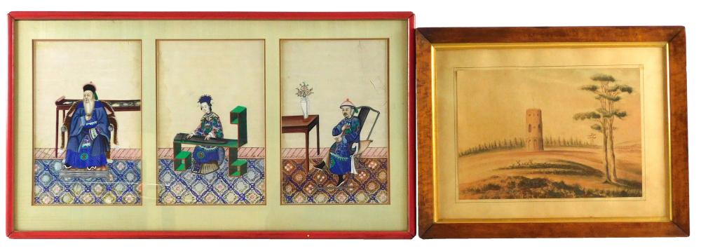 Appraisal: Two framed hand-painted works of art ASIAN Chinese watercolor on