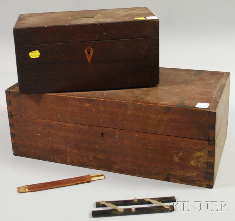 Appraisal: Inlaid Mahogany Veneer Document Box and an Oak Dovetail-constructed Desk