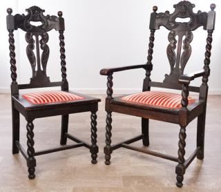 Appraisal: Carved Renaissance Style Chairs Pair One arm and one side