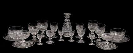 Appraisal: BACCARAT CUT GLASS PART TABLE SERVICE Comprising water goblets wines