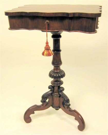 Appraisal: Victorian rosewood work table with fitted interior th century H