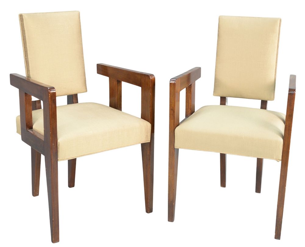 Appraisal: Pair of Andre Sornay Armchairs circa mahogany with brass nail