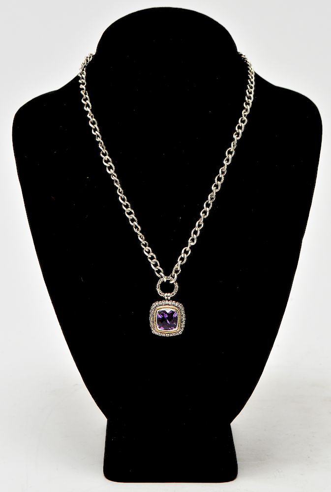 Appraisal: Effy Silver w K Gold Amethyst Pendant Necklace Effy sterling