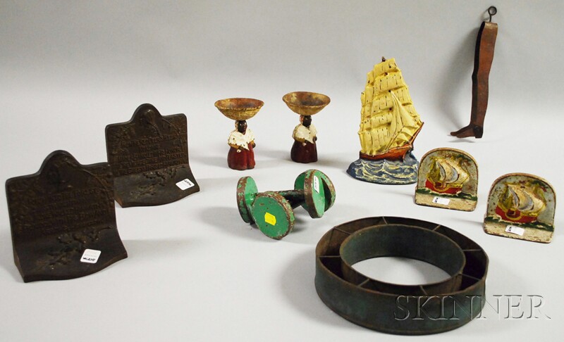 Appraisal: Nine Assorted Cast Iron Items and a Tin Flower Ring