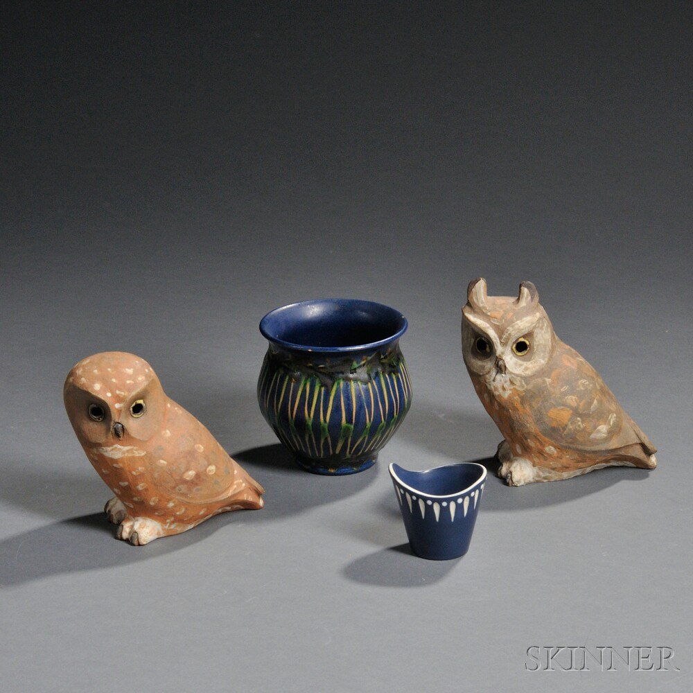 Appraisal: Four Danish Pottery Items Denmark mid- th century Two hand-painted