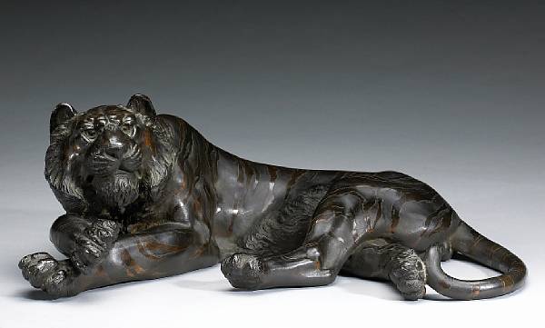 Appraisal: A large patinated bronze tiger Late Meiji Period signed Genryusai