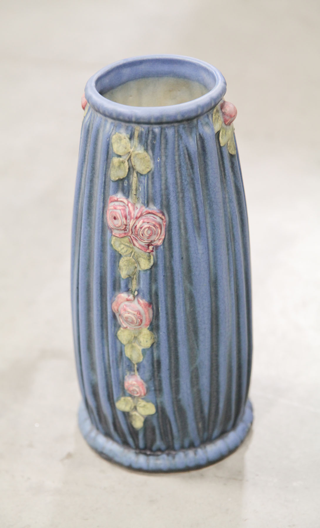 Appraisal: WELLER VASE Ohio early th century Blue Drapery pattern Taper