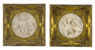 Appraisal: A PAIR OF CONTINENTAL CARVED MARBLE PLAQUES AFTER SIR THOMAS