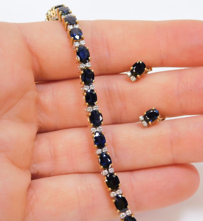 Appraisal: FINE DIAMOND SAPPHIRE BRACELET EARRING SET United States th Century