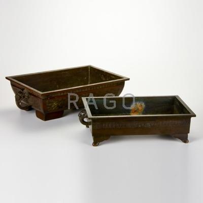 Appraisal: CHINESE BRONZE Two planters th th c Unmarked Larger x