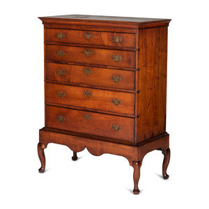 Appraisal: A Queen Anne Cherrywood Chest on Pad Foot Stand Likely