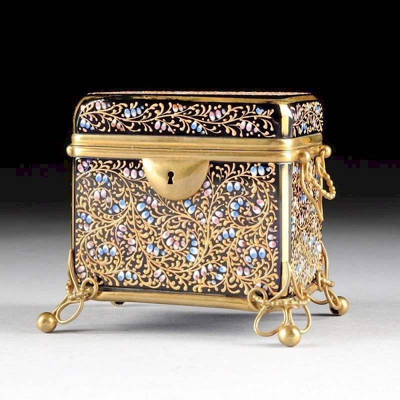 Appraisal: A BOHEMIAN GILT METAL MOUNTED COBALT GLASS SUGAR CASKET CIRCA