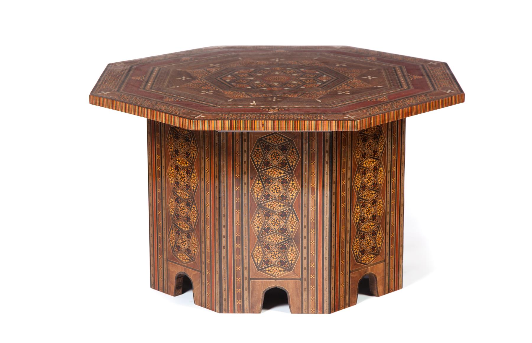 Appraisal: OCTAGONAL MIDDLE EASTERN-STYLE LOW TABLE Twentieth century Intricate inlay with