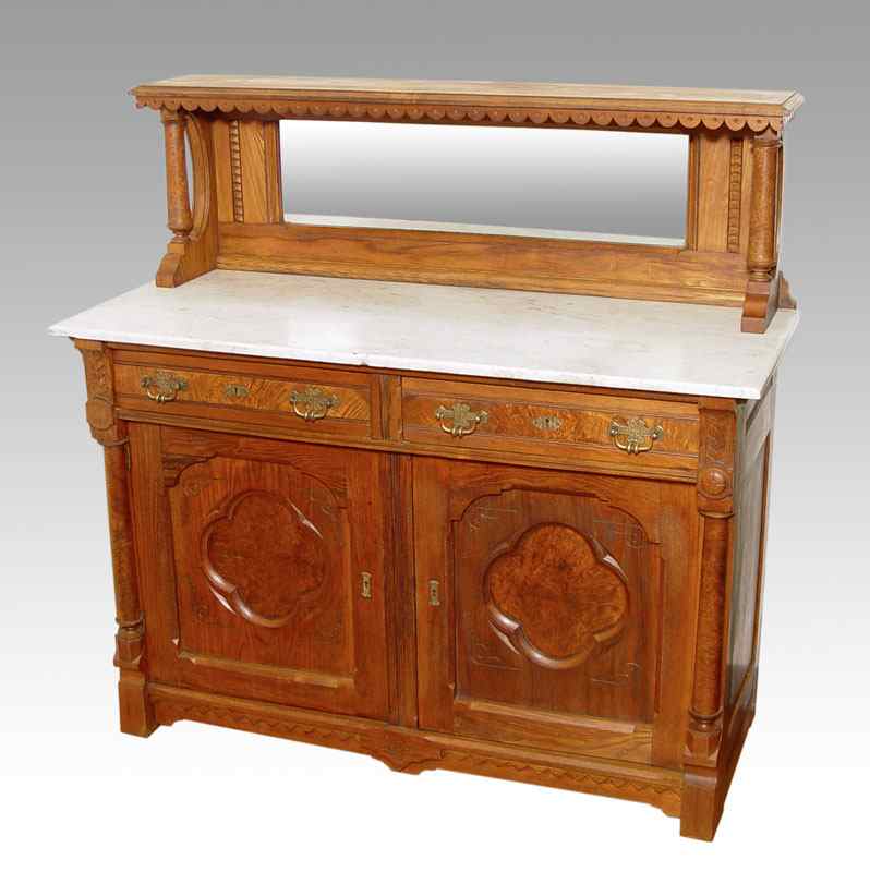 Appraisal: VICTORIAN MARBLE TOP SIDEBOARD Mixed woods with rich burl walnut