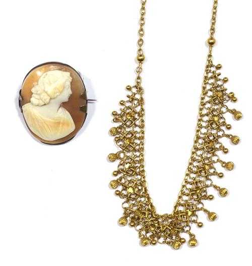 Appraisal: LOT OF A GOLD AND PEARL NECKLACE AND A CAMEO