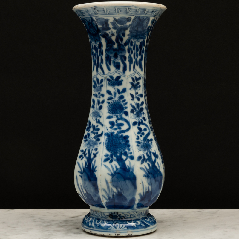 Appraisal: Chinese Export Blue and White Porcelain Faceted Vase Blue painted