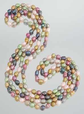 Appraisal: A Multi Color Pearl Rope Necklace A continuous strand of