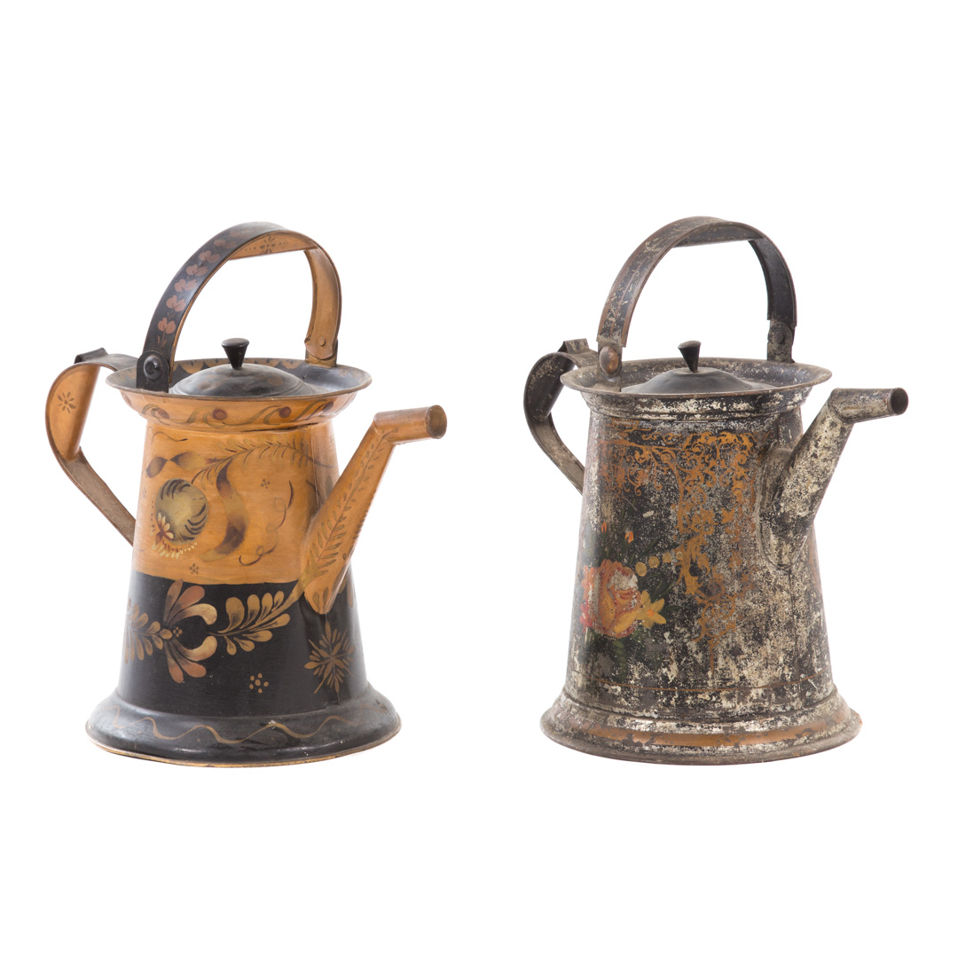 Appraisal: Two American toleware coffee pots th century each with applied