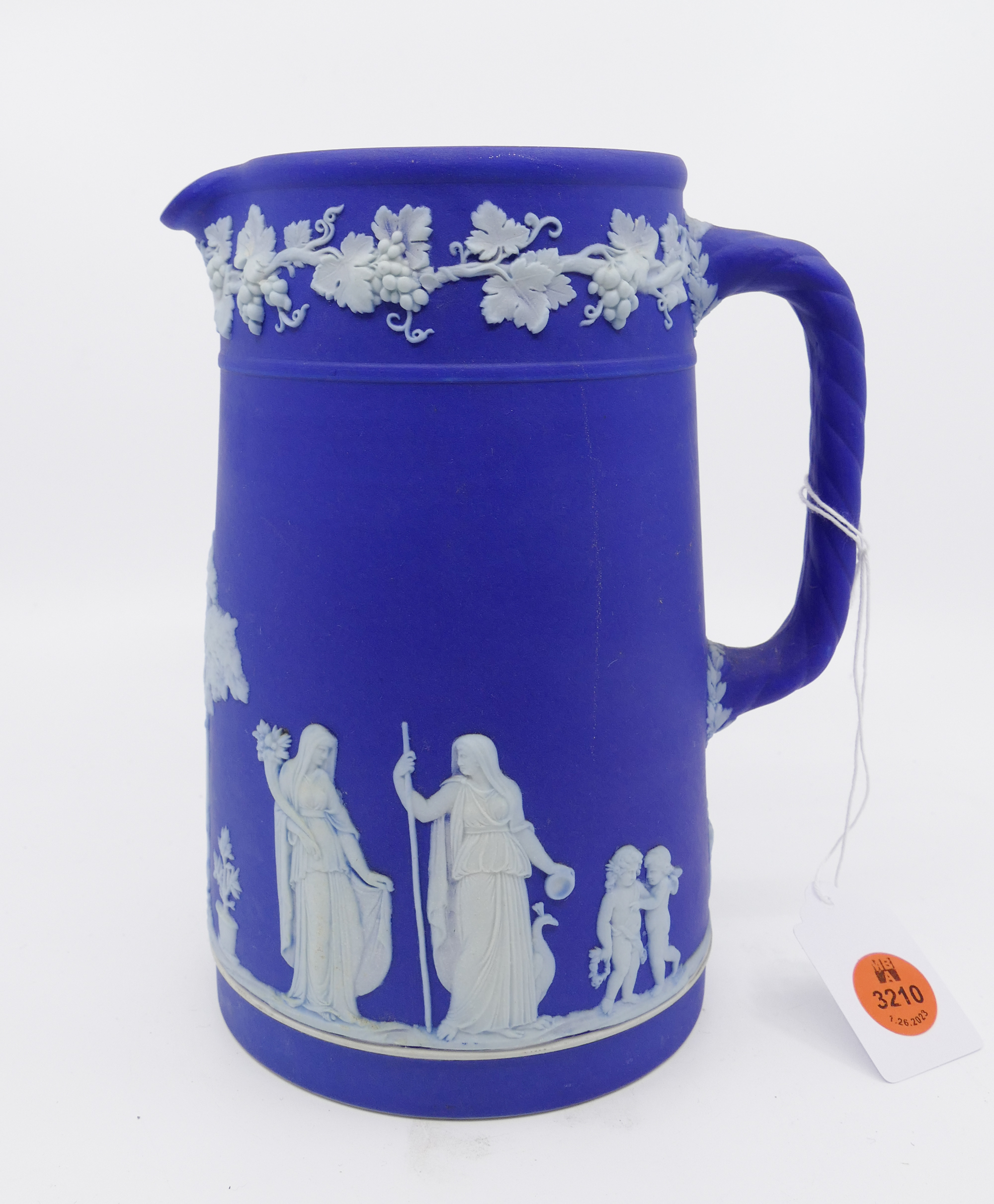 Appraisal: Wedgwood Blue Jasperware Dipped Trojan Water Pitcher- x ''