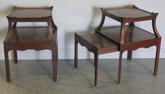 Appraisal: Pair of Mahogany Step Style Drawer End Tables Nice with