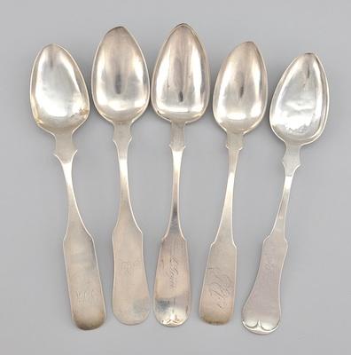 Appraisal: Five Southern Coin Silver Spoons Measuring approx - L with