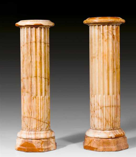 Appraisal: PAIR OF ALABASTER COLUMNS Louis XVI style Paris Beige gray