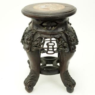 Appraisal: th Century Chinese Carved Wood Plant Stand with Marble Top