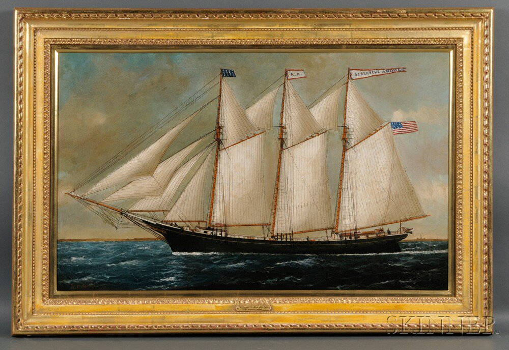 Appraisal: William P Stubbs American - Portrait of the Three-masted Schooner