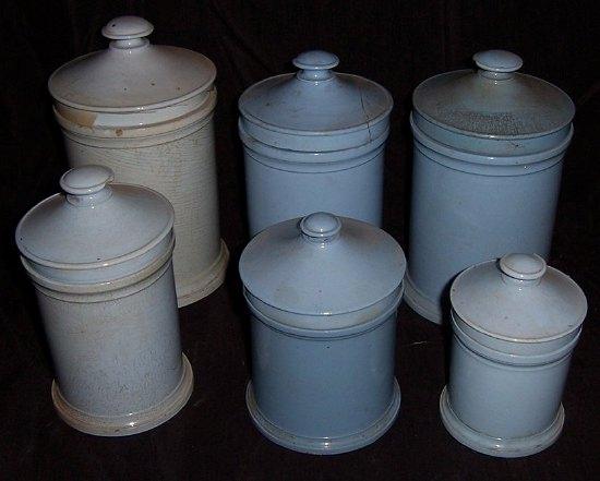 Appraisal: A graduated set of six blue drug jars of cylindrical