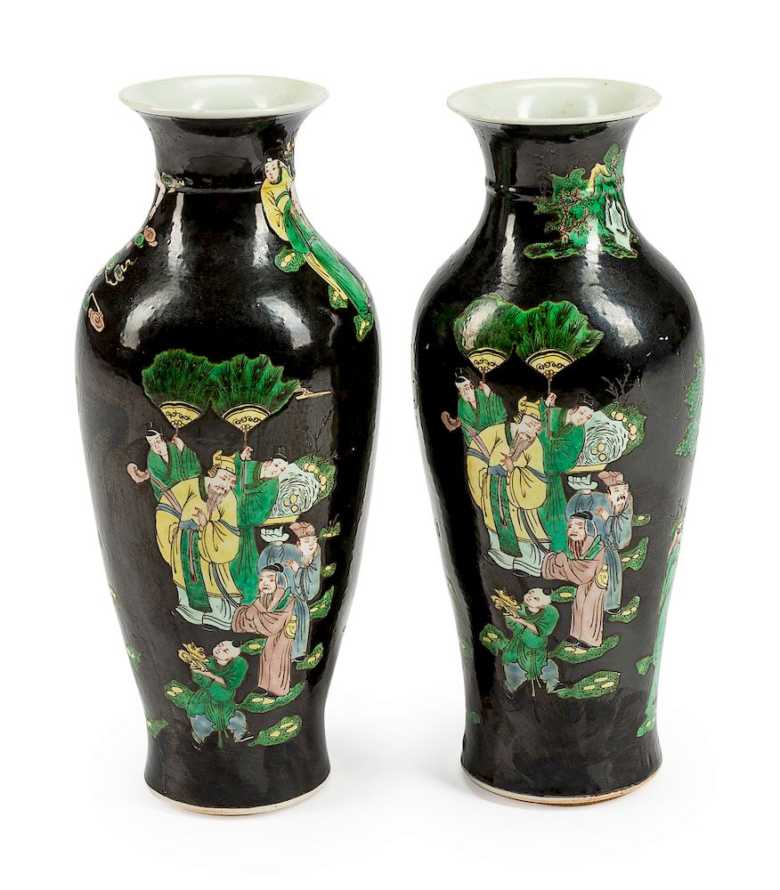 Appraisal: A Pair of Chinese Famille Noir Porcelain Vases A Pair