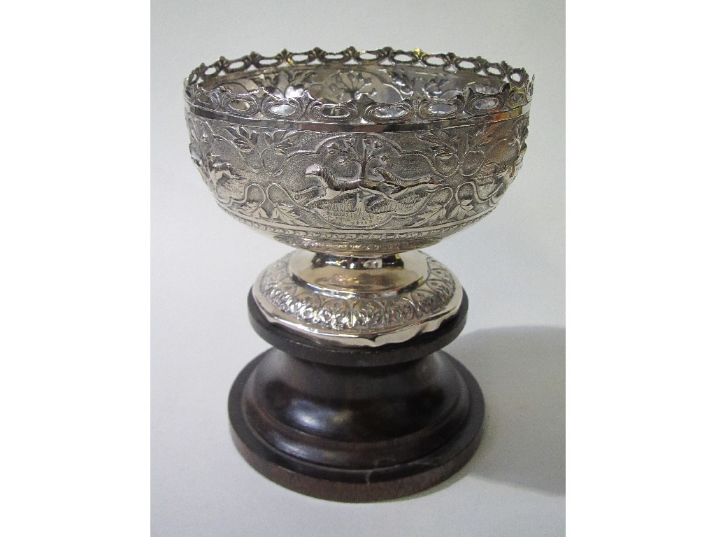 Appraisal: Indian white metal pedestal bowl on stand