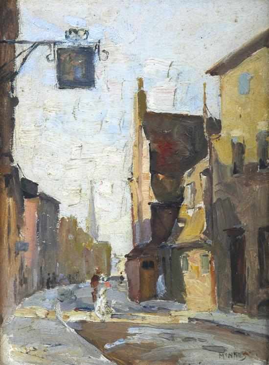 Appraisal: W B McInnes - English Street Scene oil on board